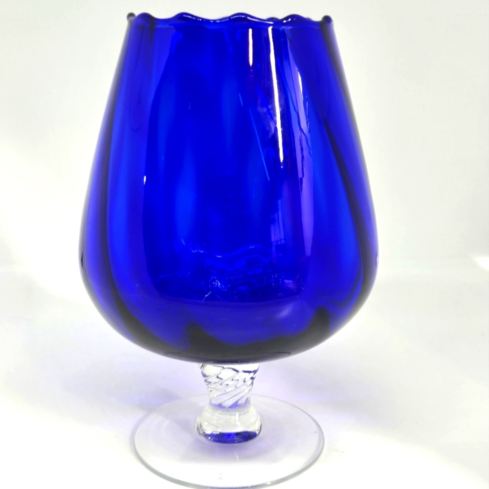 Cobalt Blue Ridged Snifter Glass Cup